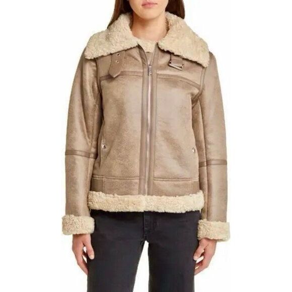 Sam Edelman Faux Shearling Aviator Moto Jacket - Picture 1 of 4